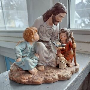 Vintage 80s Homco religious porcelain figurine Jesus The Fisherman w/ children